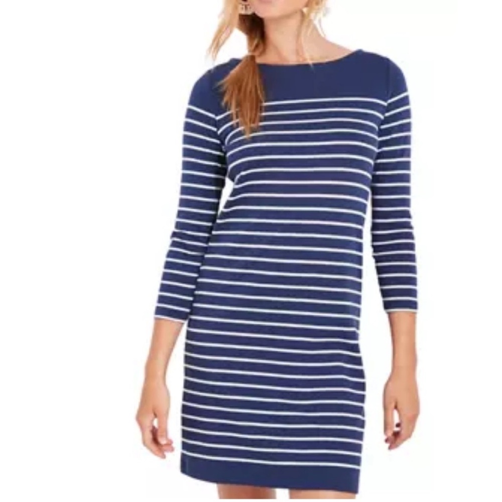 Vineyard Vine Boatneck Simple Tee Dress- Navy and White Stripes